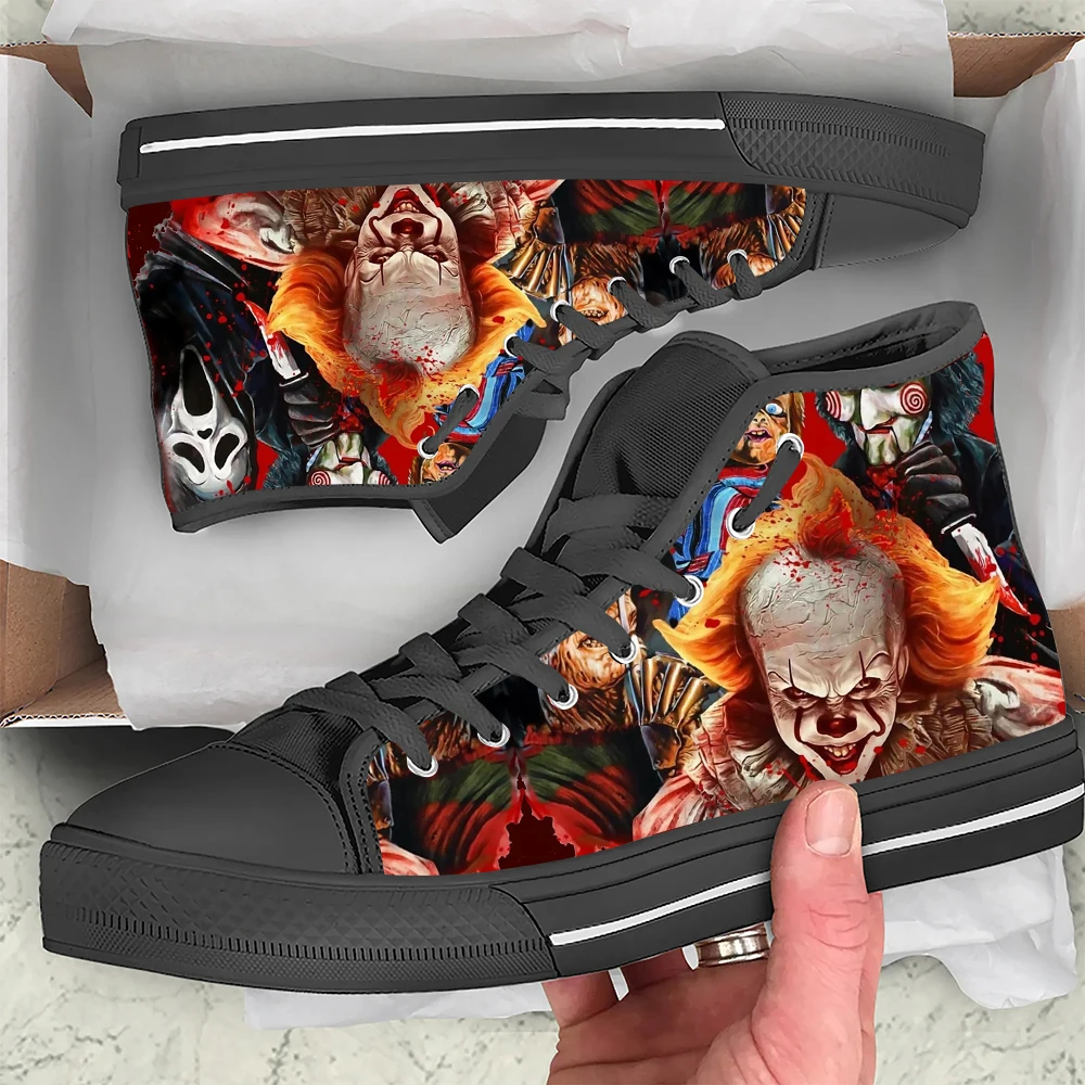 INSTANTARTS Men's High Top Canvas Shoes Horror Movie It Penny Wise Clown Joker 3D Print Male Stylish Flat Shoes Lace-up Footwear