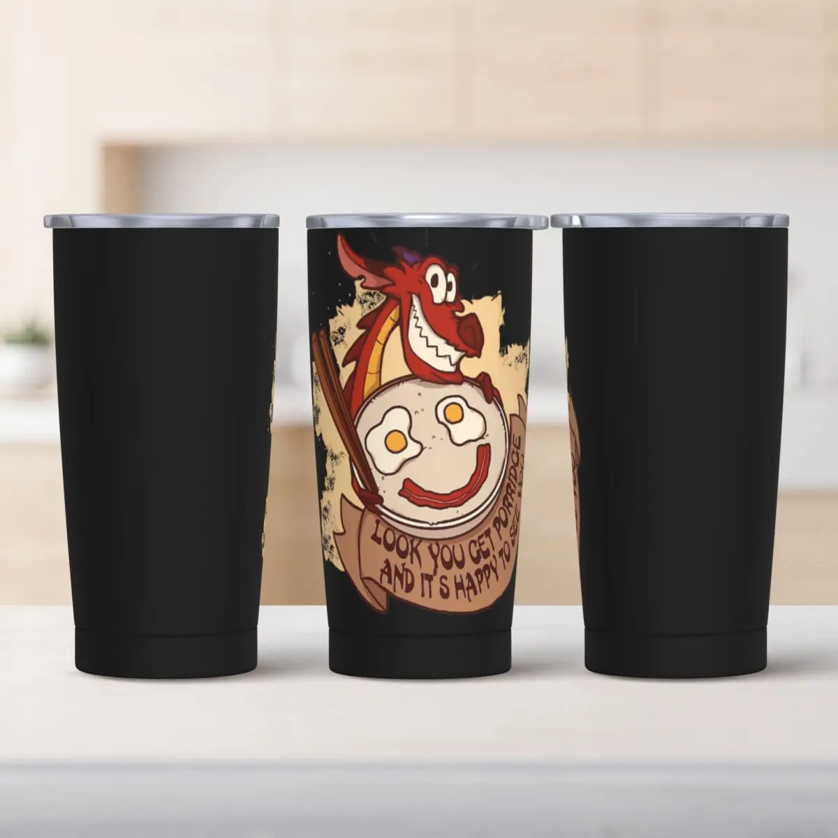 Mulan Mushu Stainless Steel Tumbler Have a Nice Day Travel Thermal Mug With Straws and Lid Car Mugs Cold and Hot Water Bottle