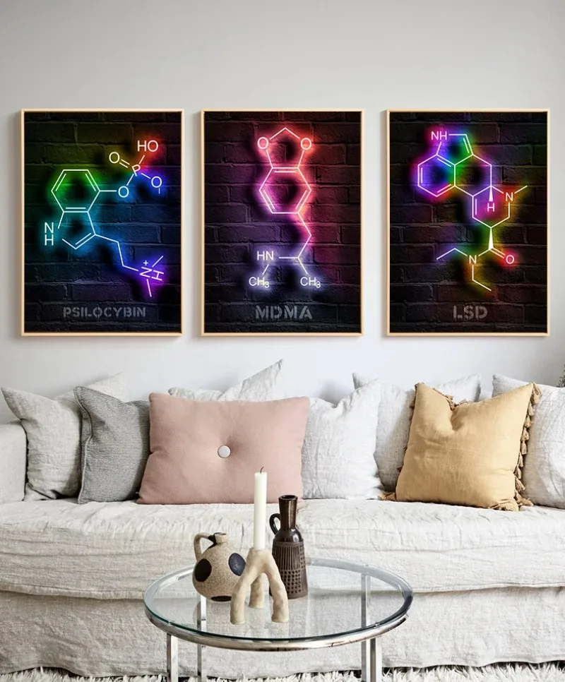 ملصق كيميائي نيون ملون جزيئي ، ملصق قديم ، فيتامين كافيين ، لوحة قماشية أدرينالين ، رسم جداري مطبوع ، غرفة صور ، ديكور منزلي