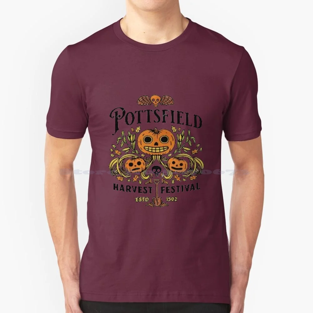 Pottsfield Harvest Festival , Garden T Shirt 100% Cotton Tee Pumpkin On The Garden Wall Scary Beast Over The Wall Pottsfield