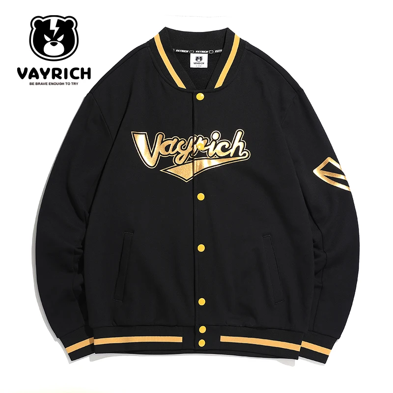 Sanxingdui Vayrich Branded 100% Cotton Full-Snap Baseball Bomber Jacket Streetwear Hip Hop Unisex College Casual Outerwear Coats