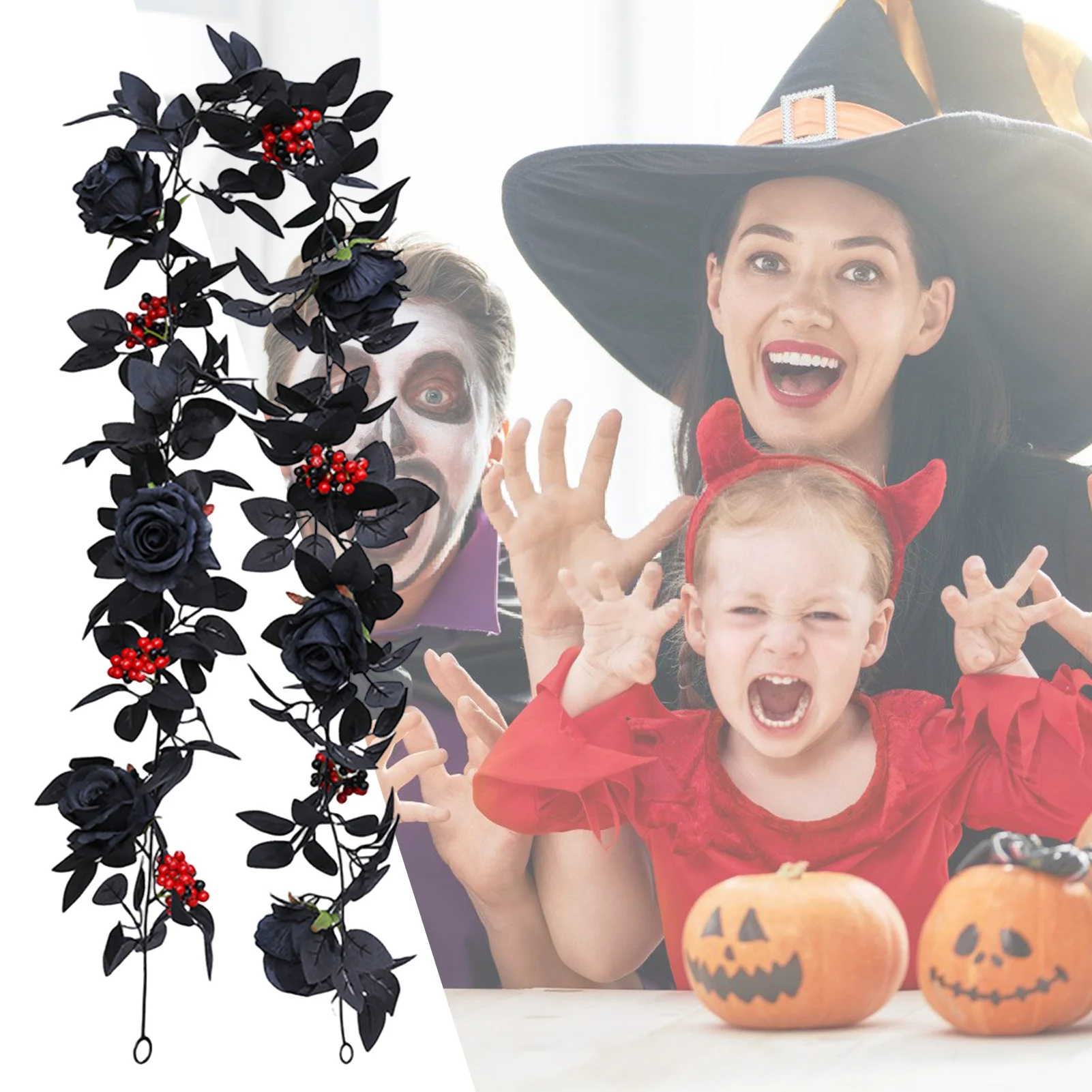 175cm Artificial Black Flower Vine for Halloween Decor Vintage Faux Flowers Decorations for Table Room Party Holiday Decoration