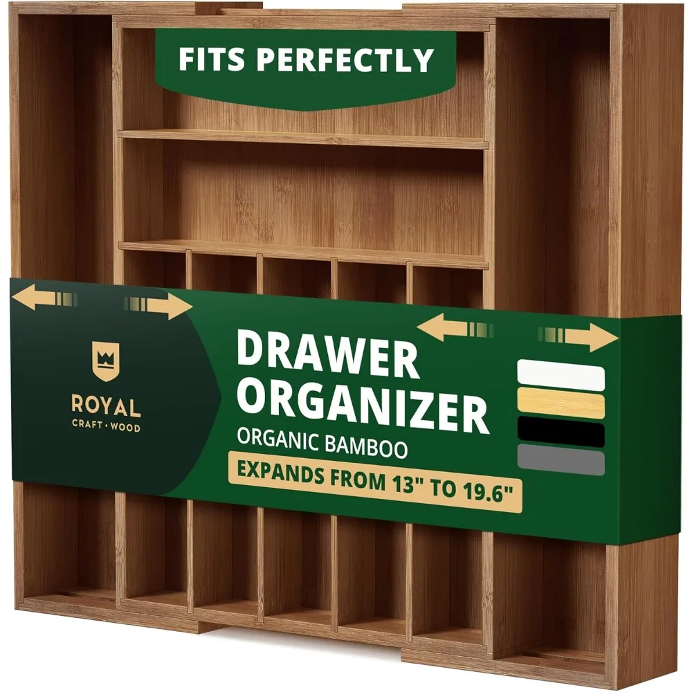 

Элегантный бамбуковый органайзер для кухонного серебра и посуды