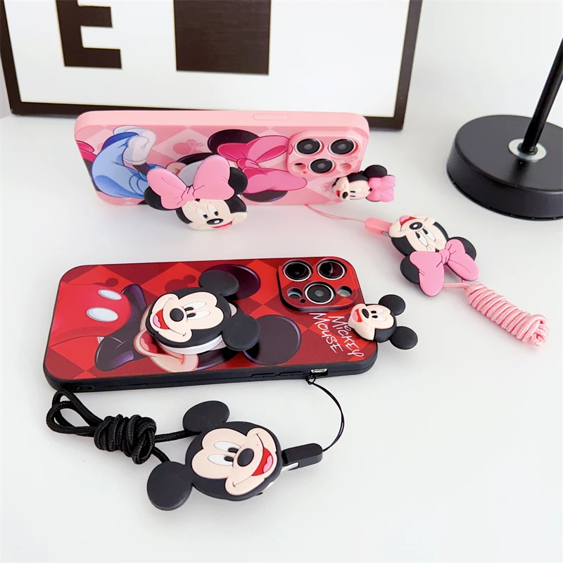 3D Minnie Mickey Cartoon Telefoon Case Voor Motorola Moto Edge 50 Fusion 40 30 20 Pro Plus Lite Ultra S x40 Houder Met Touw Cover