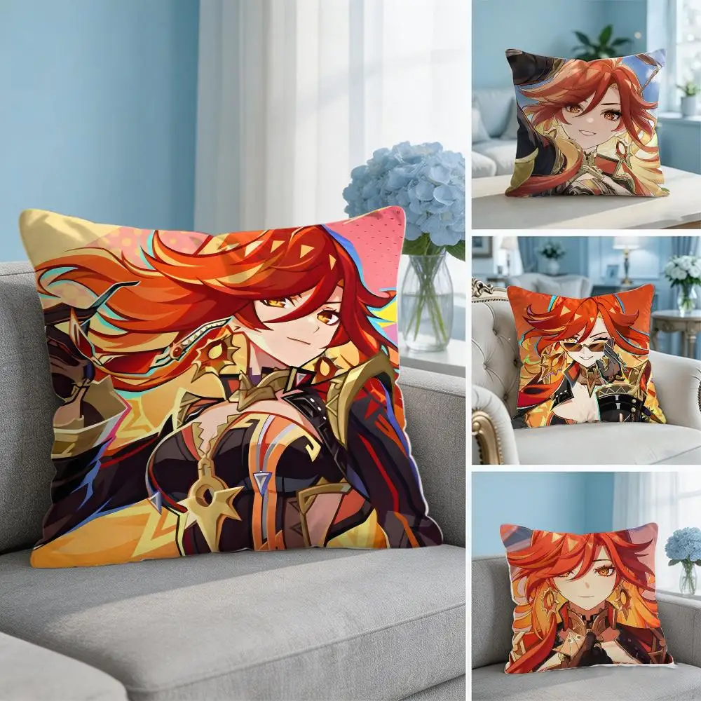 Game G-Genshin Impact Mavuika Cushion Cover Soft Short Plush Throw Pillow Cover Hidden Zipper Cutecore Sofa Bedroom Home Decor