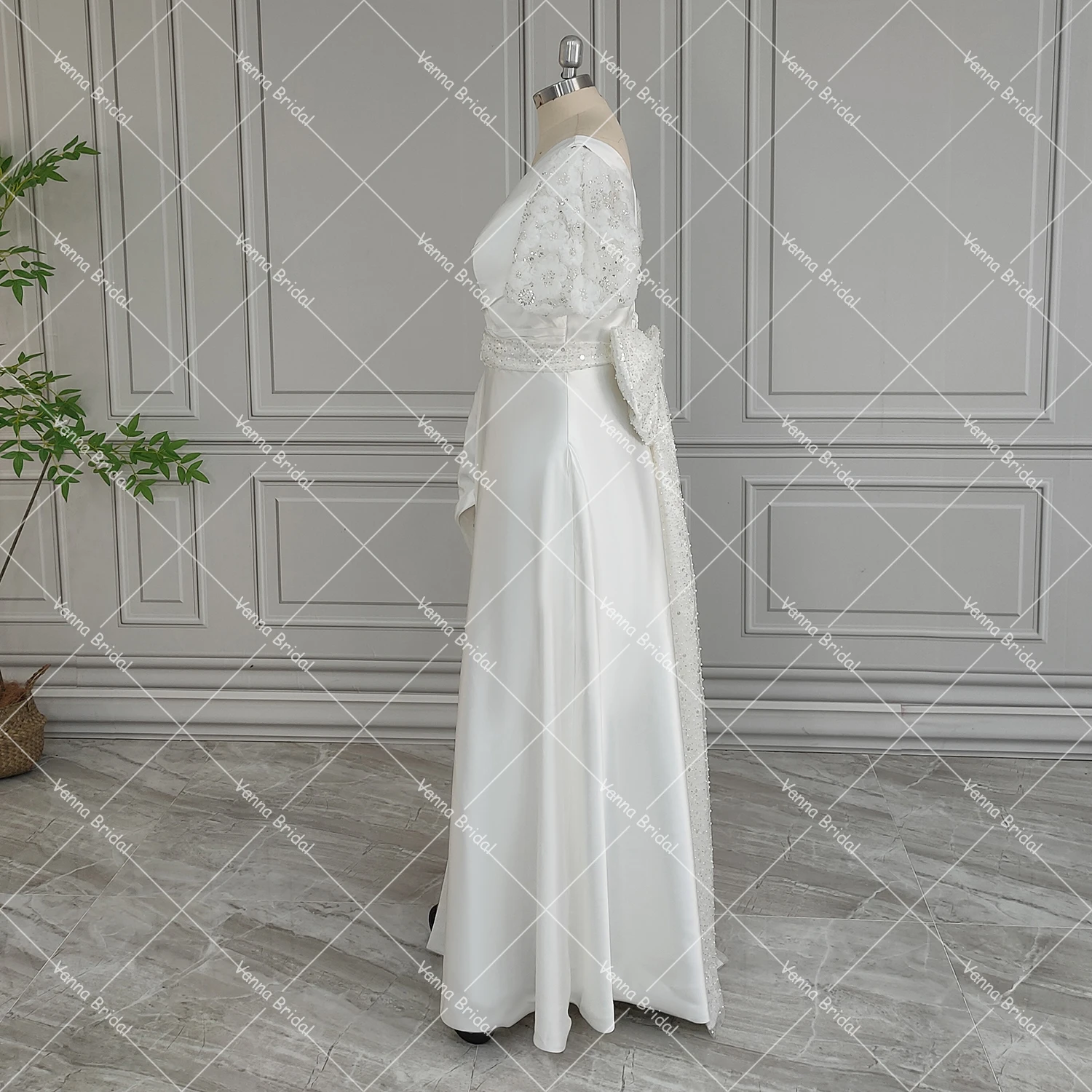 Robe de Mariée de Luxe à Perles Personnalisées, Manches Courtes Bouffantes, Corset Surplis, Col en V, Photo Réelle, Fente Haute, Poignées, Nministériels d Amovible, pour Patients