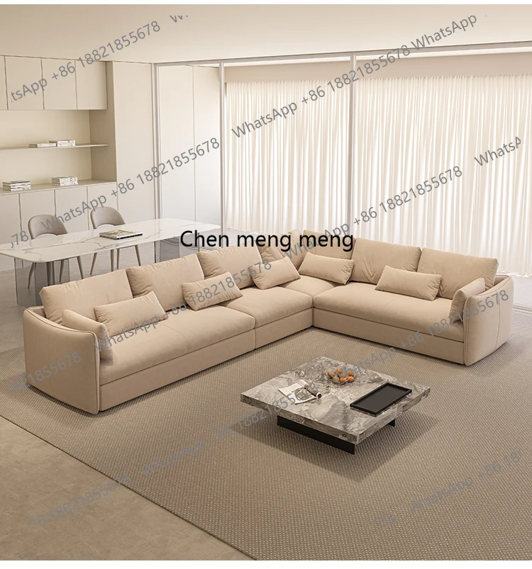 Large corner sofa Large flat layer combination Frosted corner combination set sofa Cream wind sofa