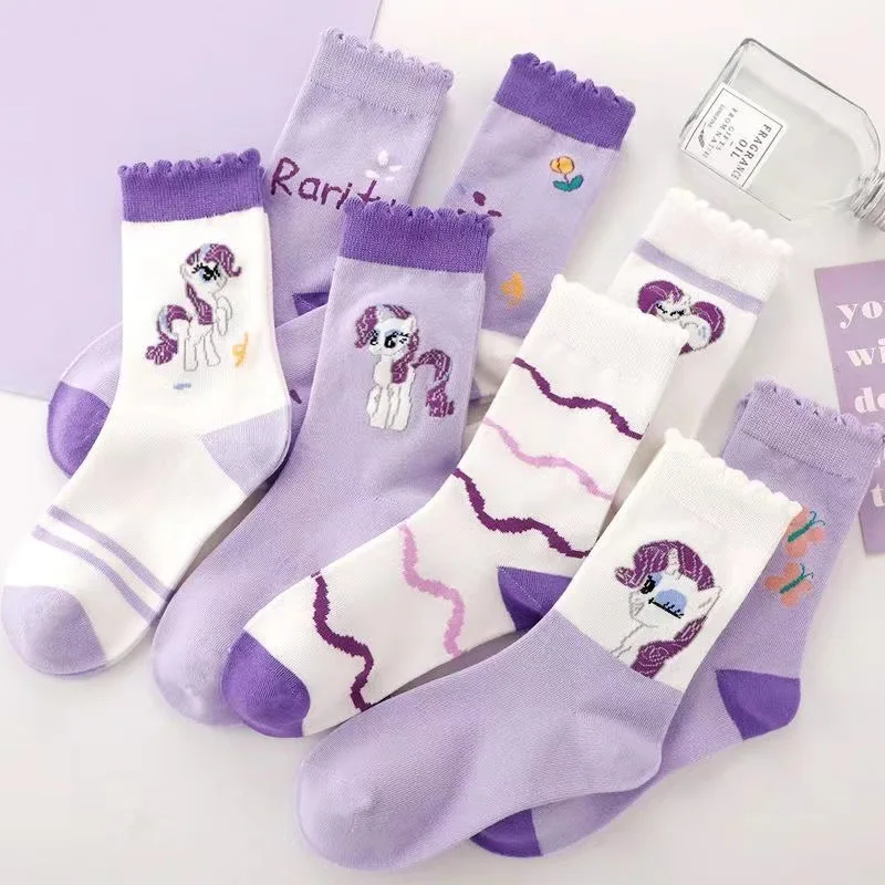 8 pares de calcetines Kawaii My Little Pony Twilight Sparkle Anime dibujos animados algodón transpirable niños princesa calcetines de tubo medio regalos regalo