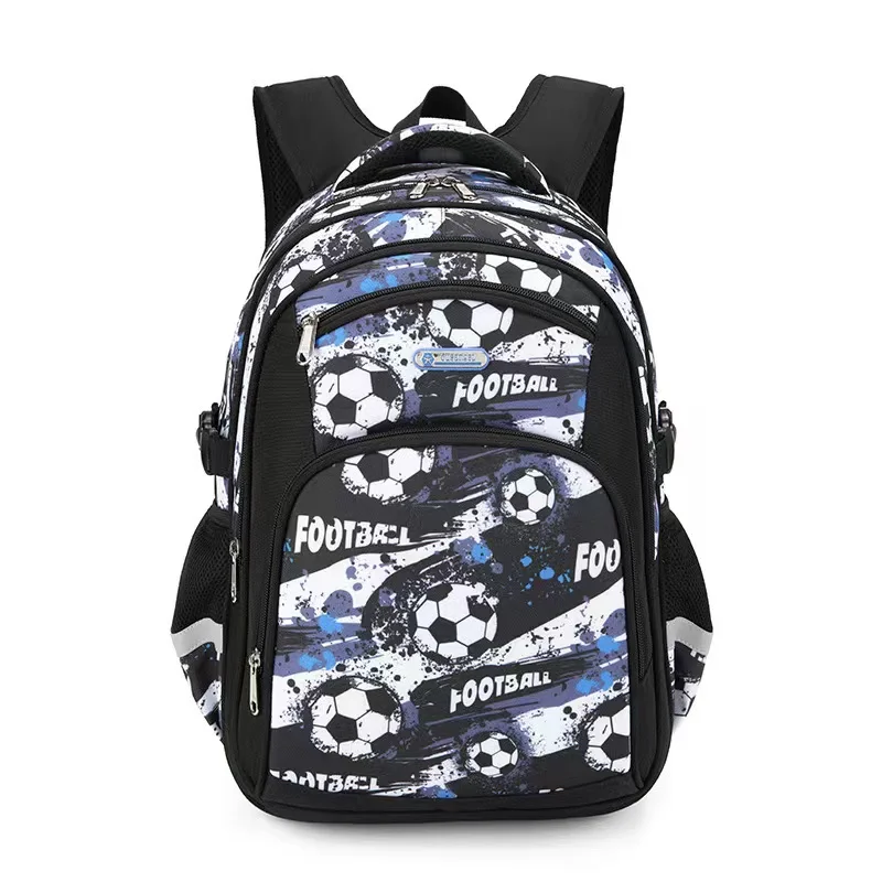 AOK Fashion 17 Inches Black Football Cartoon Bag Children's Schoolbag Waterproof Schoolbag Boys Large Capacity Backpack