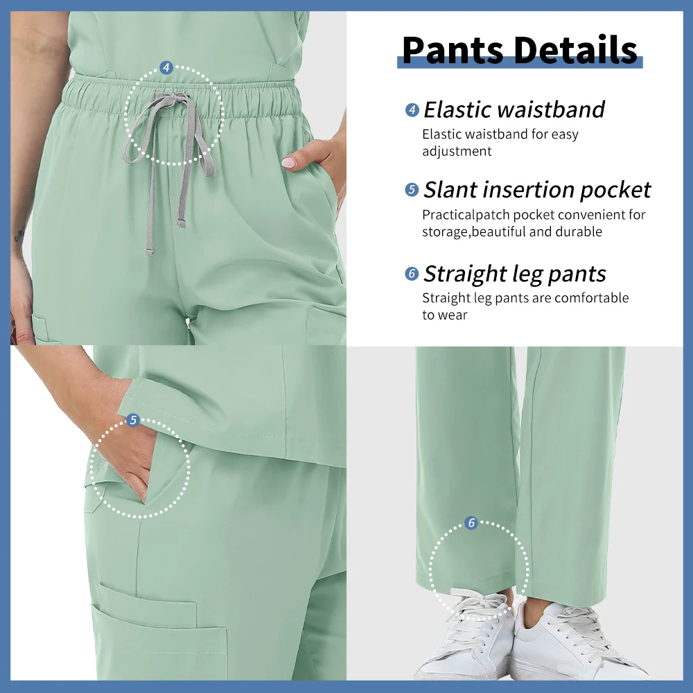 니아힌 스크럽 세트 여성 클래식 V넥 미용사 상의 및 하의 간호복 의사 수술복 애완동물 수의사 작업복