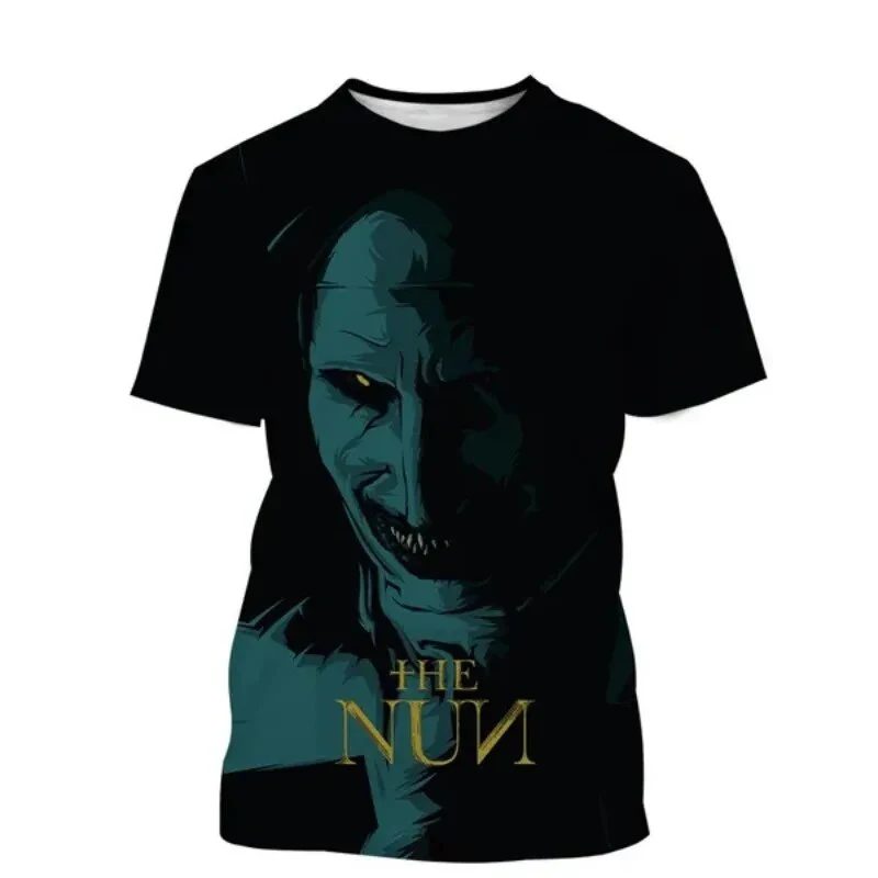 فيلم الرعب الراهبة ثلاثية الأبعاد تي شيرت مطبوع الرجال النساء موضة س الرقبة قصيرة الأكمام تي شيرت المتضخم Harajuku تيز القمم الذكور الملابس