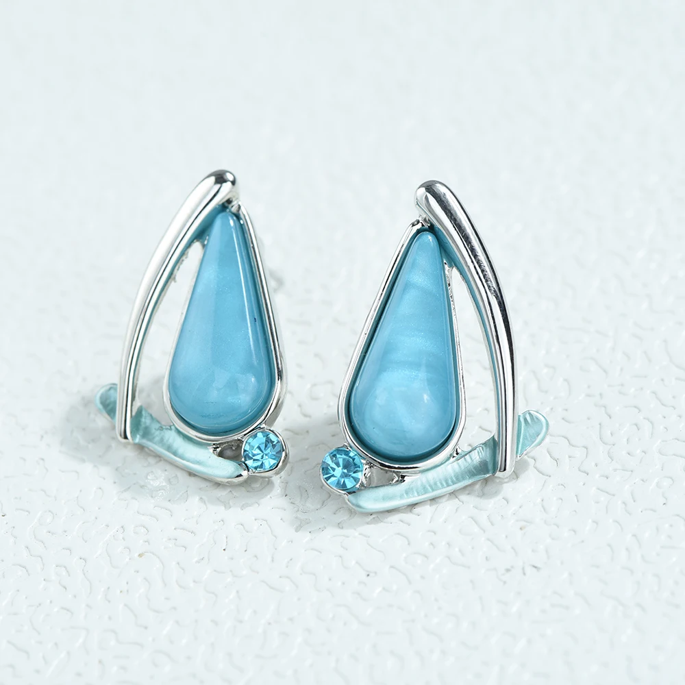 ICEYY Silver Plated Turquoise Water Drop Resin Bohemian Collar Necklace Earrings Women jewelry Set