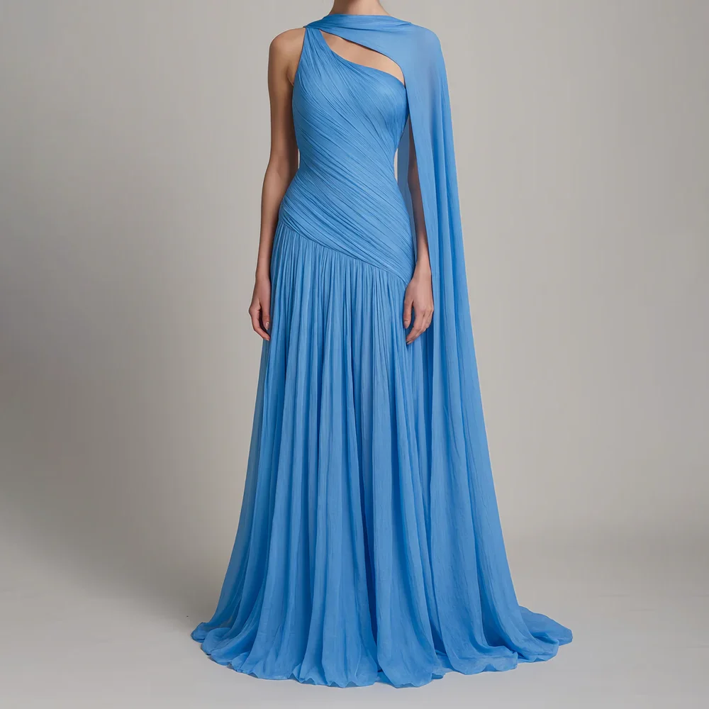 RFYR A Line فساتين السهرة Elegant Chiffon Prom Dress One Shoulder Princess Pleats Party Dress for Women Customized image 4