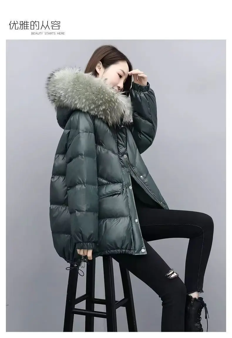 2026 Winter New Warm Down Cotton Jacket With Large Fur Collar Hooded Coat Loose Women Thicken Parker Puffer Overcoat Casual Wear