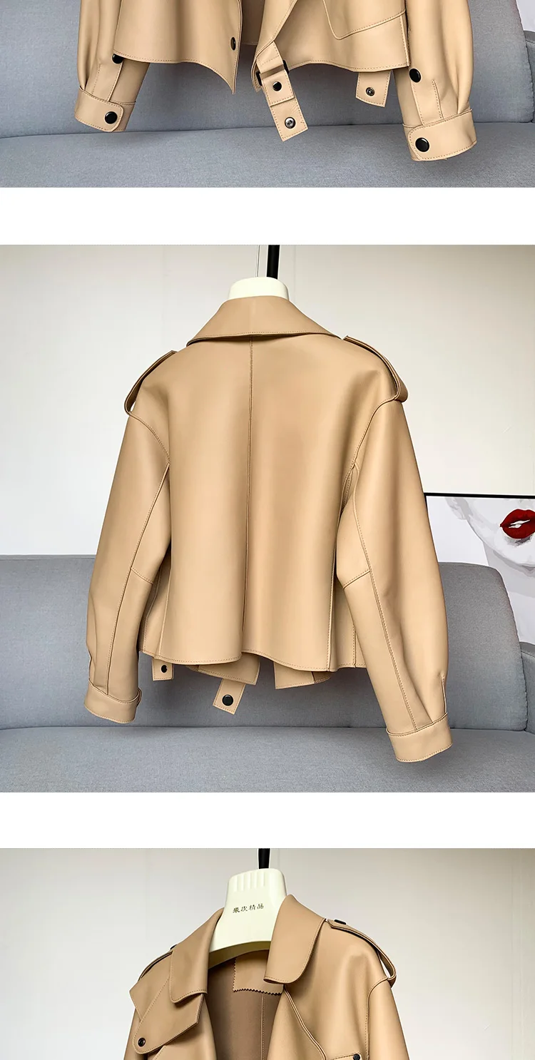 Genuine Sheepskin Leather Biker Jacket - Womens Winter Spring Coat