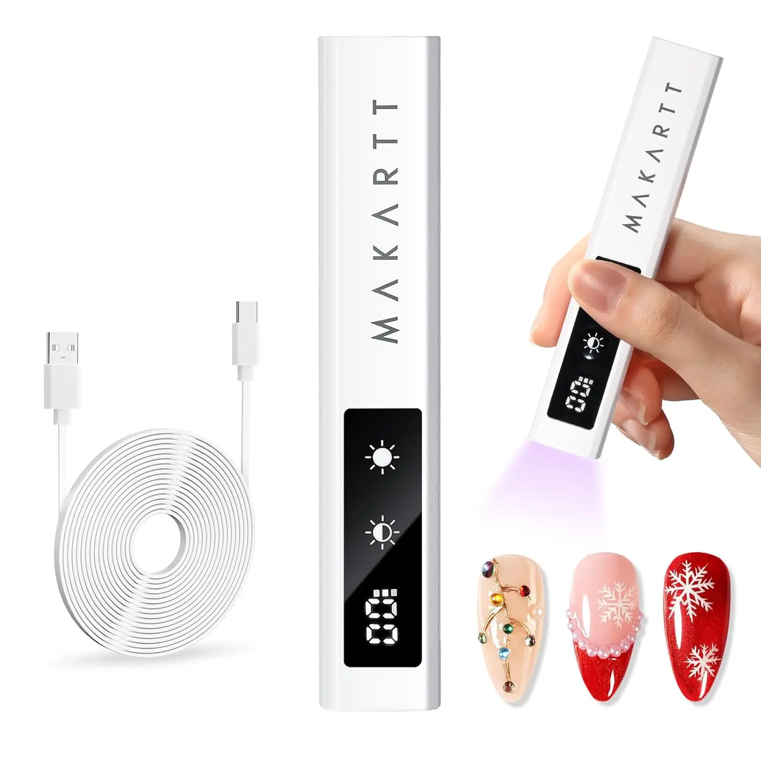 

УФ-лампа для ногтей, портативная перезаряжаемая с ЖК-дисплеем и 3 таймерами (белая)