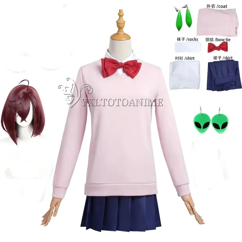 CyMomo Ayase تأثيري حلي شعر مستعار أنيمي Dandadan فستان زي مدرسي أقراط المختنق حفلة الهالوين للفتيات النساء