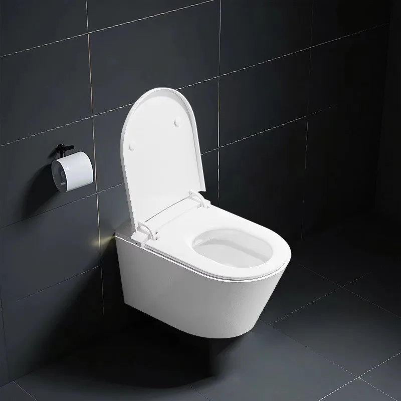 โถสุขภัณฑ์ติดผนังอัจฉริยะพร้อมฝาเปิดอัตโนมัติ เซ็นเซอร์ตรวจจับการนั่ง รีโมทคอนโทรล ระบบทำความร้อน แผ่นโฟมในตัว ทรงยาว ไม่ใช้น้ำ