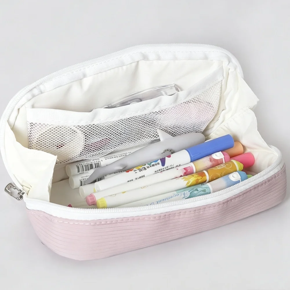 Solid Color Pencil Bag Zipper Design Large Capacity Shell Pencil Case High Quality Portable Stationery Bag Office School Supply