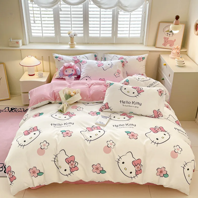 

Sanrio Quilt Cover Kuromi Cinnamoroll Hello Kitty My Melody Duvet Cover Bed Sheet Pillowcase Bedding Home Textile