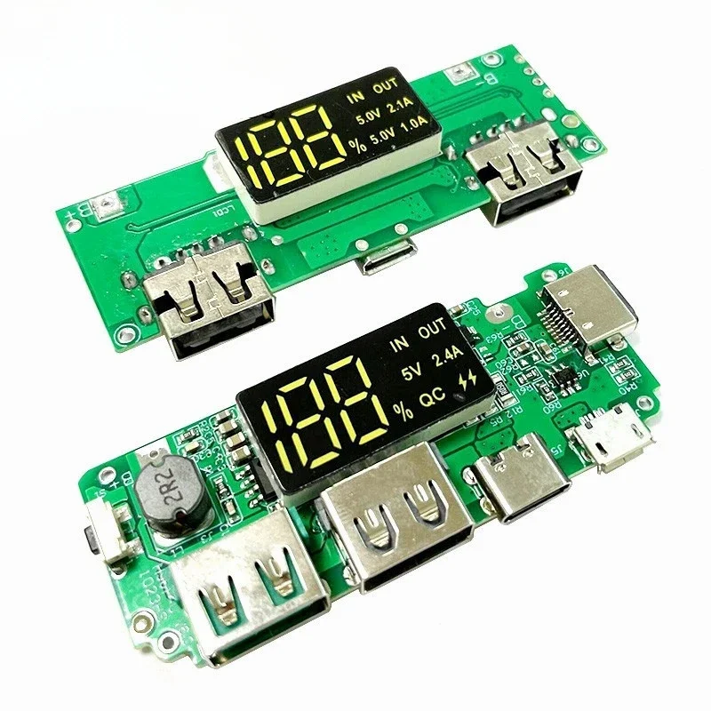 

5pcs 5V 2.4A Micro/Type-C Dual USB LED Lithium Battery Charger Board Circuit Protection Mobile Power Bank 18650 Charging Module