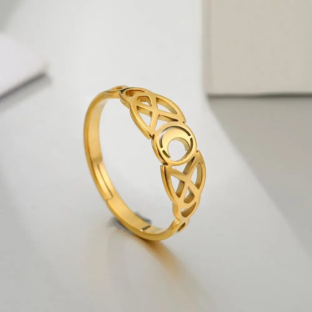 Skyrim Moon Irish Knot Stainless Steel Adjustable Ring Women\'s Fashion Retro Wedding Anniversary Gift Jewelry New 2025