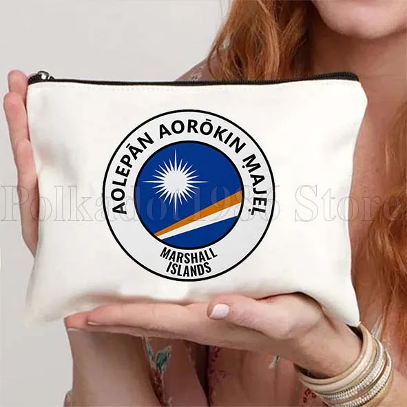جزر مارشال العلم خريطة القلب شعار مارشالي الهدايا الوطنية قماش مستحضرات التجميل السفر أحمر الشفاه حقيبة مستحضرات تجميل مقلمة الحقيبة #6