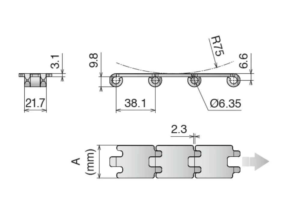 1Meter Width:44.5mm 304 stainless steel chain plate 812 single-stranded straight chain plate  pitch 38.1