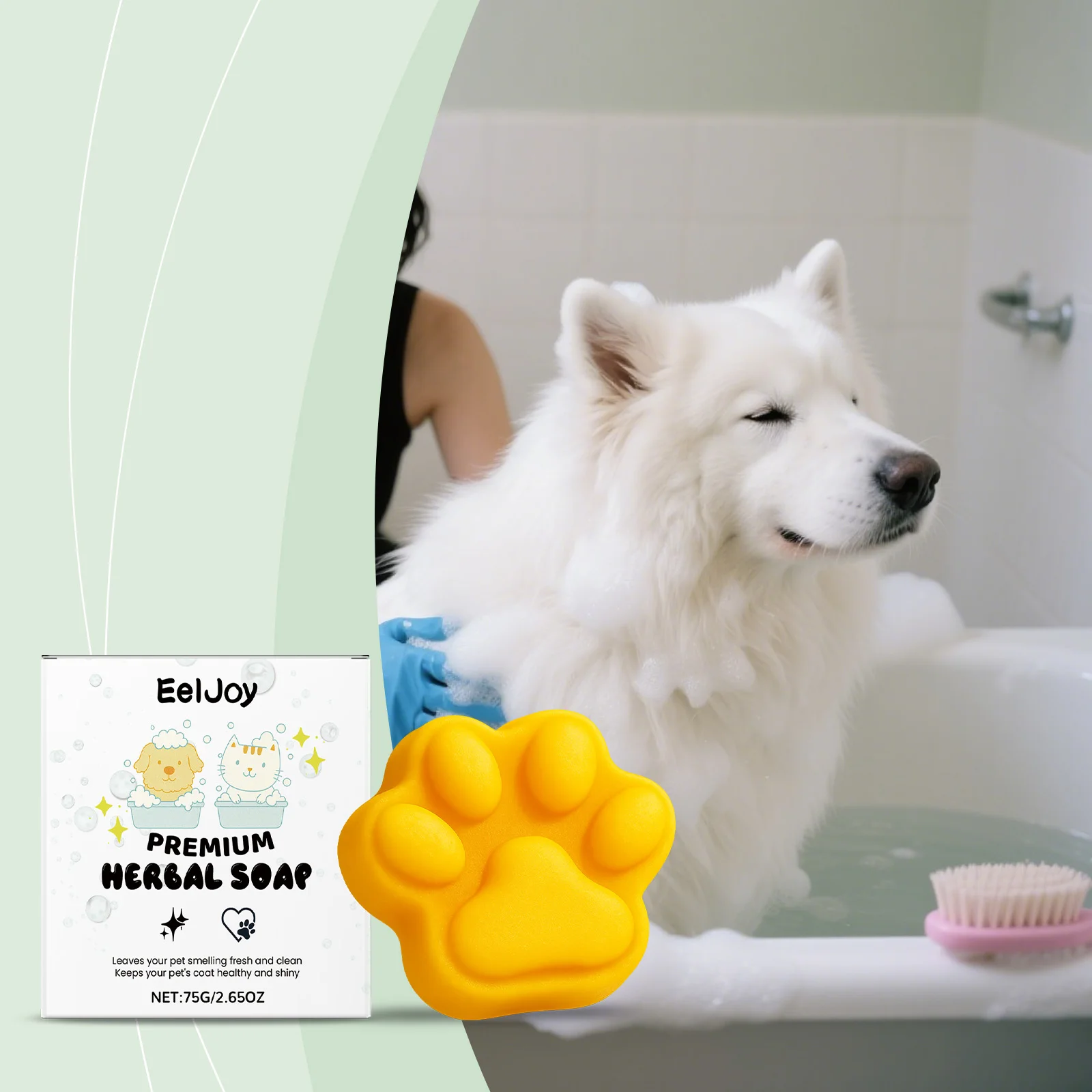 

Pet Soap - Plant-Based Formula for Daily Dog & Cat Body Fur Cleaning Removes Odors Fresh Scent with Tick & Flea Protection