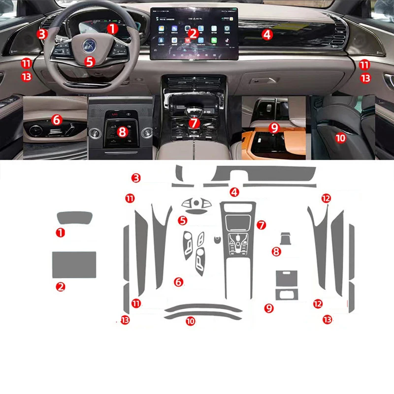

Защитная пленка из ТПУ для приборной панели BYD Han 2024-2025, прозрачная невидимая накладка на центральную консоль, аксессуары для автомобиля
