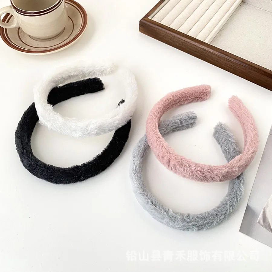 Autumn and winter imitation rabbit hair hook cute plush candy color headband DIY handmade semi-finished hair hook pressing hair
