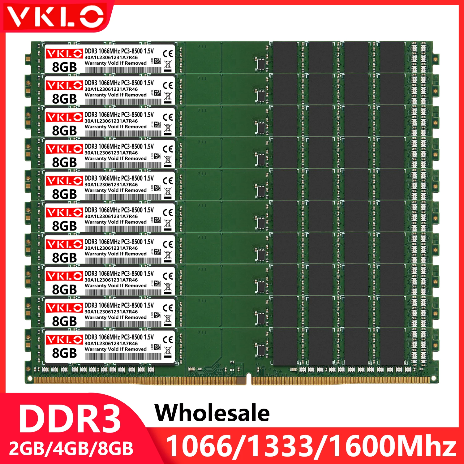 Wholesale DDR3 4GB 8GB Desktop Memory RAM 8500 10600 12800 1.5V 240Pin PC3 1066 1333 1600Mhz Non-ECC Unbuffered DIMM Memoria Ram