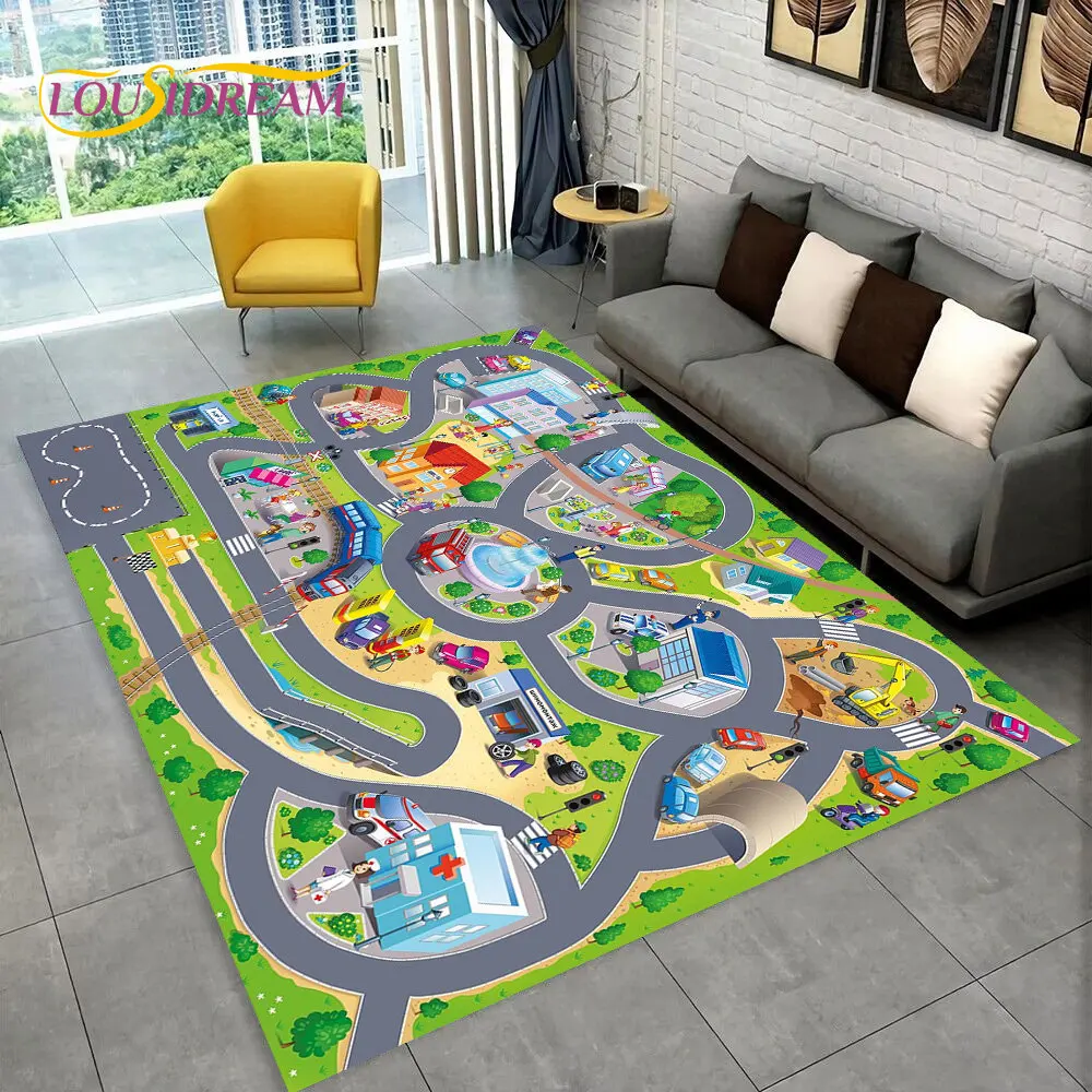 Child Playmat Highway Simulated City Traffic Playroom Area Rug,Carpet for Home Living Room Bedroom Sofa ,kids Non-slip Floor Mat