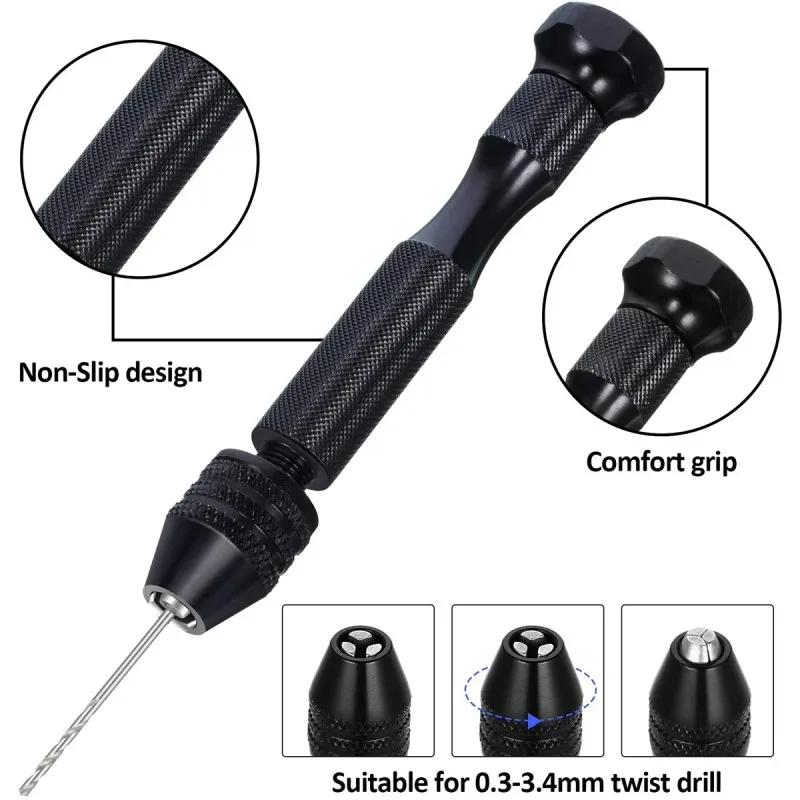 59ps Alloy Steel Pin Vise Hand Drill Bit Set Micro Twist Bits Rotary Tool for DIY Craft Carving Woodworking Plastic Jewelry Make