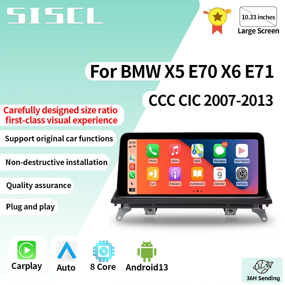 

SISCL 10.33 ” Carplay Car Radio Multimedia Player For BMW X5 E70 X6 E71 2007-2013 CCC CIC System Display Screen Bluetooth