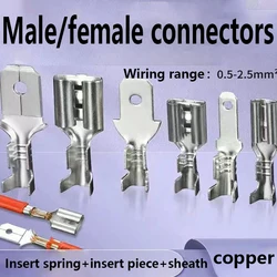 100Pcs 2.8mm 4.8mm 6.3mm Plug Spring Female Male Spade Cold Crimp Terminals Connector Car Speaker Electrical Wire Connectors Set