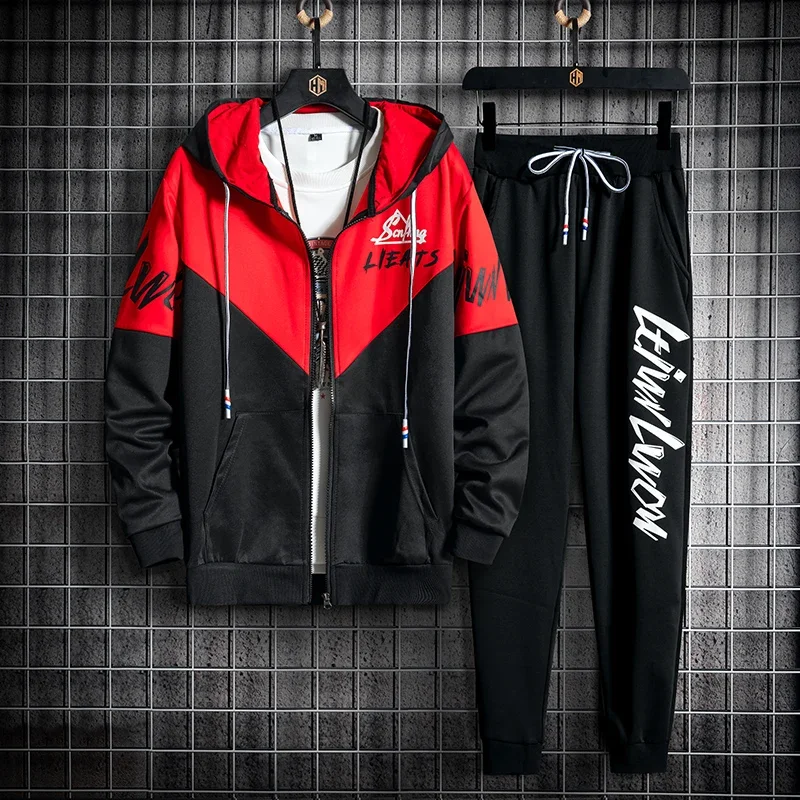 Spring Autumnn Harajuku Style Tracksuit Men Long Sleeve Hoodie Jacket and Sweatpants 2 Piece Set Men Jogging Suit Outfit Set