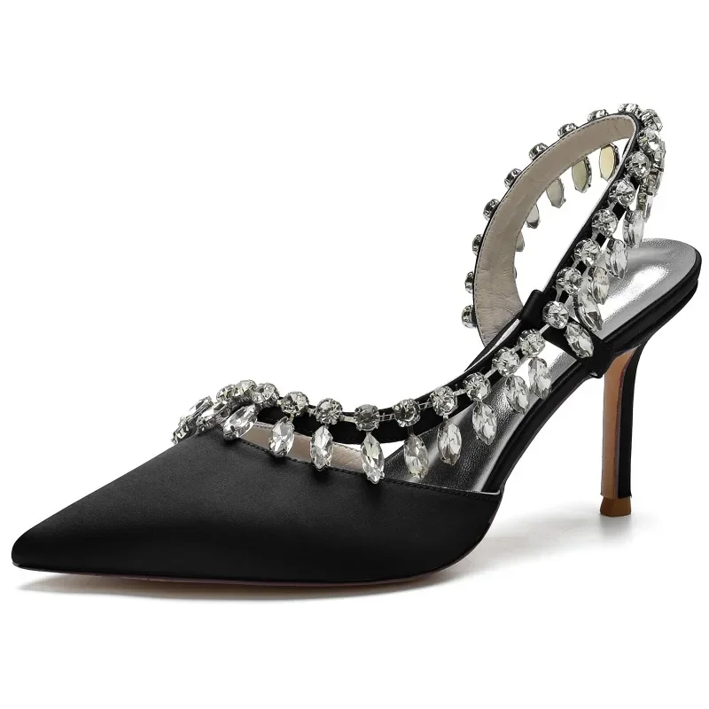 Luxury Diamond Silk Thin High Heels Sandals Women Sexy Pointed Toe Banquet Party Shoes Fashion Elegant Crystal Wedding Shoes