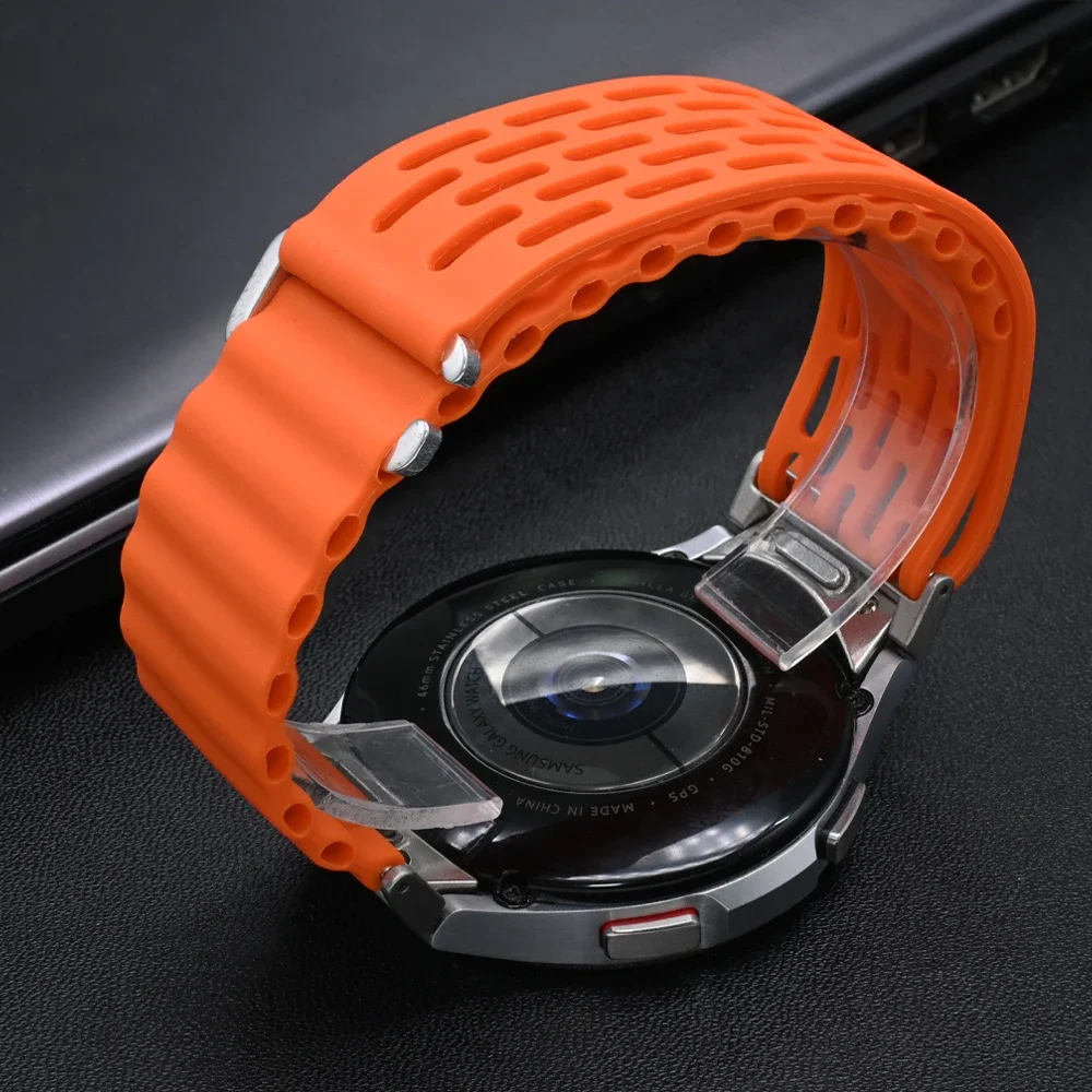 Pulseira de silicone oceano para samsung galaxy fe 7/6/5/4 44mm 40mm sem gpas para 6/4 clássico 43 47mm 5pro 45mm pulseira esportiva