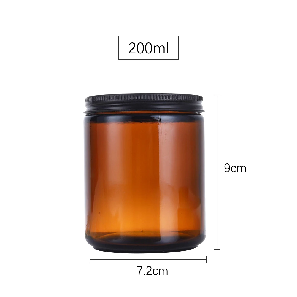 200ML Aromatherapy Candle Container Brown Cup Refillable Circular Jar Glass Bottle With Aluminum Lid Plastic Lid