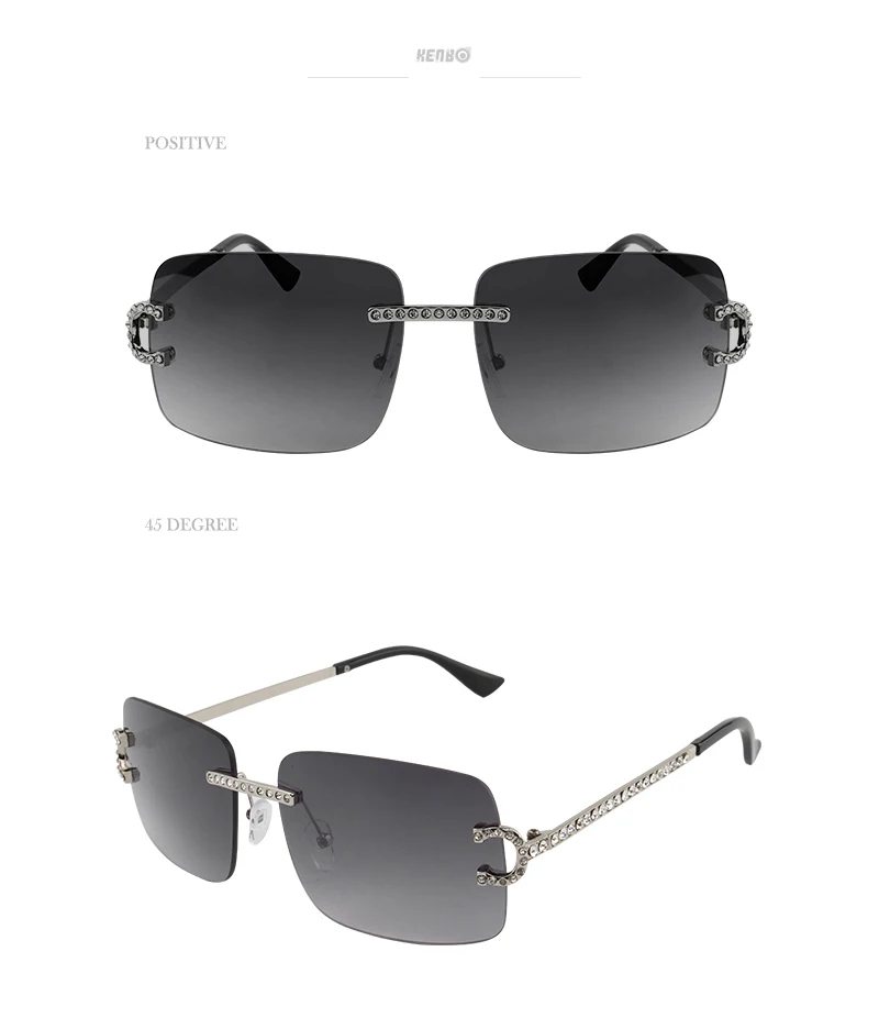 Kenbo Neue Randlose Rechteck Sonnenbrille Frauen Männer Shades Marke Designer Blingbling Diamant Sonnenbrille Retro Rahmenlose Sonnenbrille – Detail 5