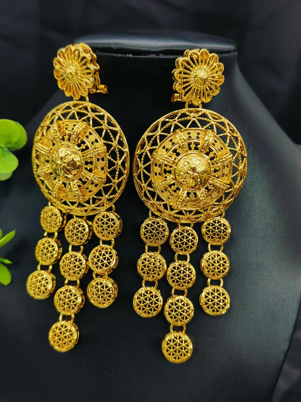 Indian Bell Earrings For Women Trend Ethnic Jhumka Turkish 24k Gold Plated Big Hanging Tassel Earring Banquet Jewelry Gift