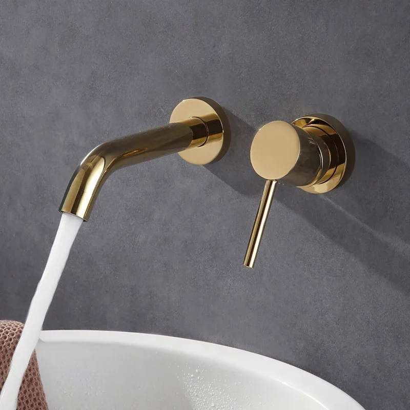 Basin Faucet Gold Bathroom Sink In-Wall Hot Cold Brushed Gold Basin Spout Mixer Tap Combination Blanoir Brass tap