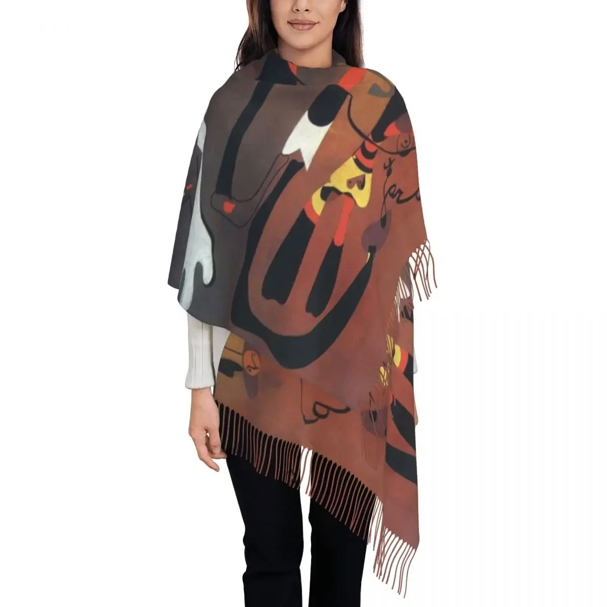 Joan Miro Abstract Art Scarf Women Men Stylish Winter Fall Wrap Shawl Snail Woman Flower Tassel Wraps