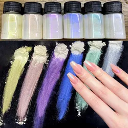 6pcs Aurora Mirror Chrome Nail Powder 10g/Jar Pearl Iridescent High Glossy Rubbing Dust Holographic Glimmer Pigment Nail Decor