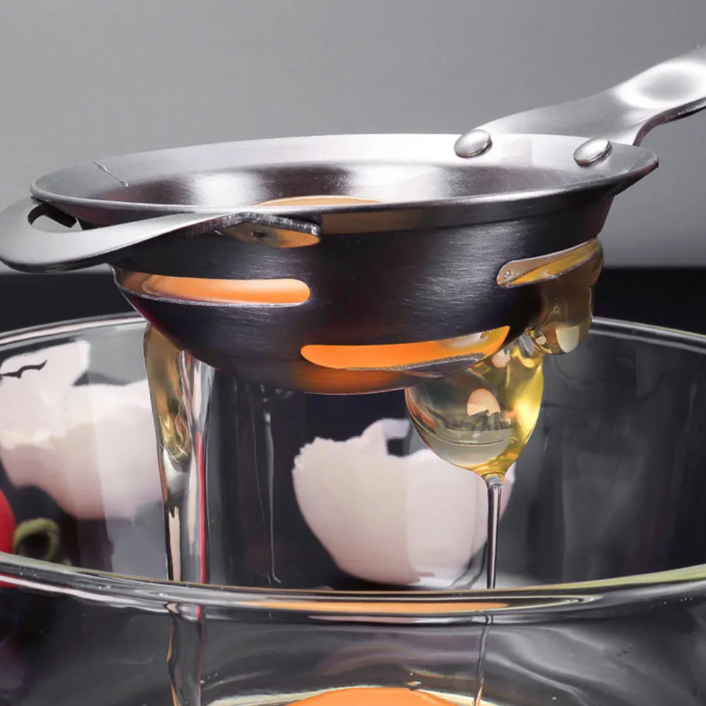 

Stainless Steel Egg Separator Long Handle Silver Arc Design Knock Bayonet Yolk Divider Household Kitchen Tool Egg White Filter
