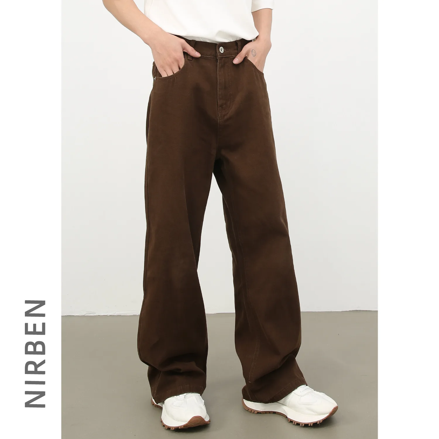 New Denim Semi-elastic Waist Retro Straight Loose Korean Version Simple Solid Color Versatile Men's Jeans