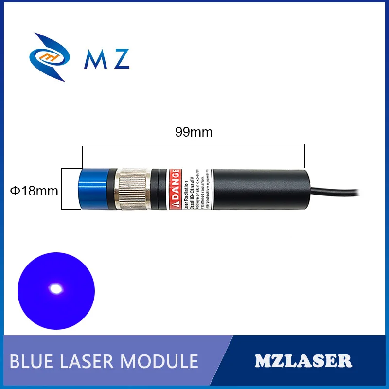 

Blue Dot Laser Diode Module D18mm 450nm 30mw Adjustable Focusing Laser with Bracket And Adapter for 5V 12V 24V Power Supplies