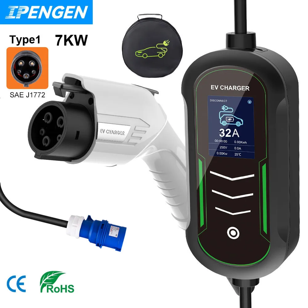 IPENGEN Portable 7KW EV Charger Appointment Time Type1 EVSE EV Charging Controller Wallbox for Electric Car Fast Charging J1772