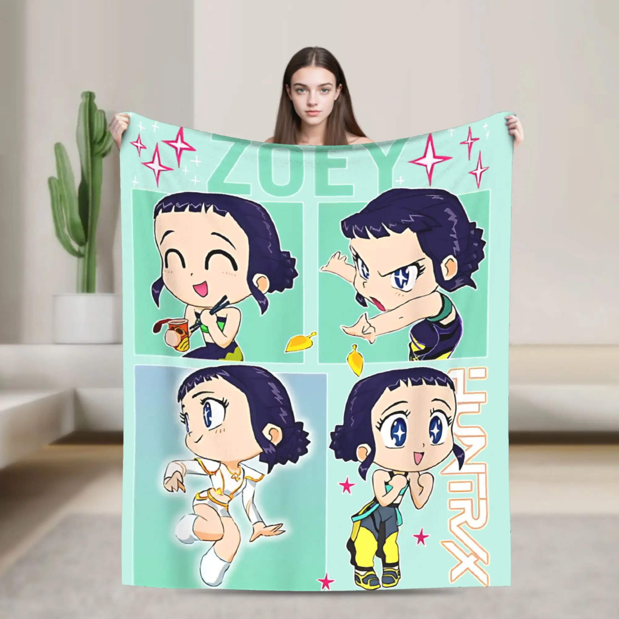 

K-Kpop D-Demon H-Hunters ZOEY HUNTRX - HUNTRIX Chibi Blankets Flannel Breathable Warm Throw Blanket for Home Bedroom Bedspread